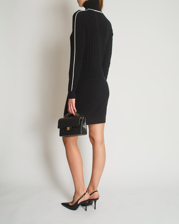 Chanel Black High Neck Long Sleeve Midi Dress with CC Logo Detail Size FR 38 (UK 10)