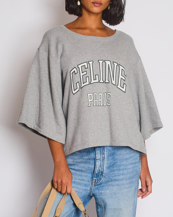 Celine Grey Short Sleeve Logo Sweatshirt Jumper Size M (UK 10)