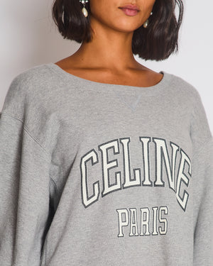Celine Grey Short Sleeve Logo Sweatshirt Jumper Size M (UK 10)