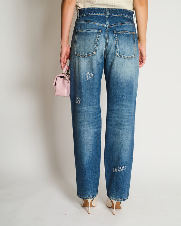 Chanel Blue Straight Leg Washed Coco CC Jeans Size FR 40 (UK 12)