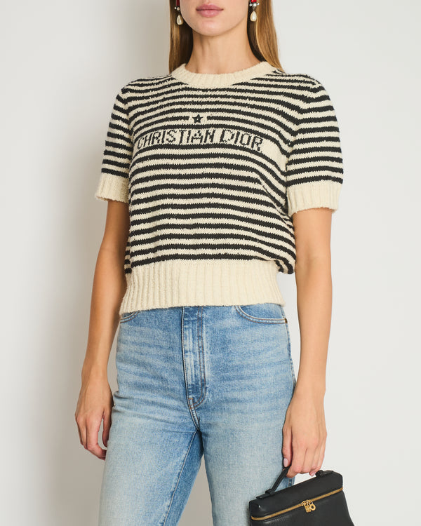 Christian Dior Black Striped Logo Short Sleeve Jumper Size FR 44 (UK 16)