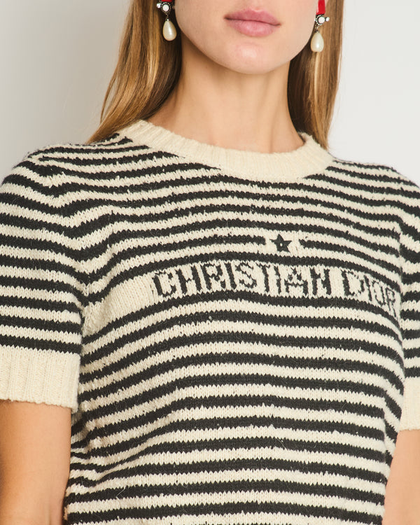 Christian Dior Black Striped Logo Short Sleeve Jumper Size FR 44 (UK 16)