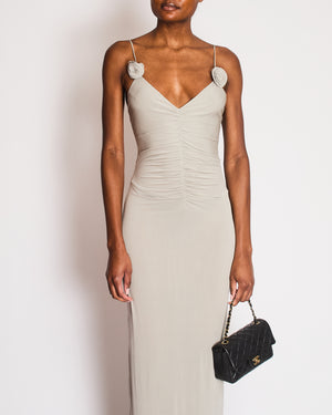 Magda Butrym Grey Maxi Dress with Ruch Detail and Rose Apliquee Size FR 34 (UK 6) RRP £1,450