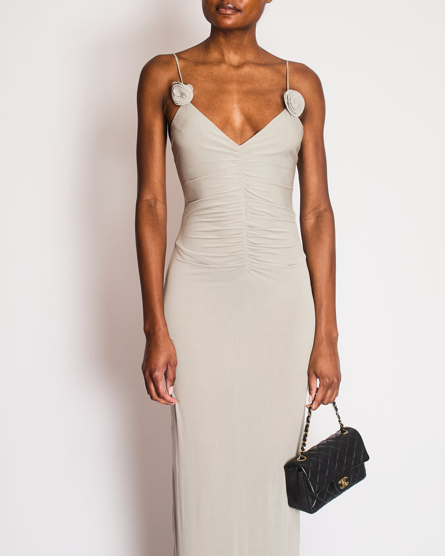Magda Butrym Grey Maxi Dress with Ruch Detail and Rose Apliquee Size FR 34 (UK 6) RRP £1,450