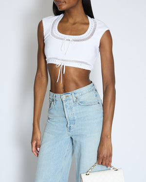 Alaïa White Short Sleeved Top with Knitted Detail Size FR 38 (UK 10)