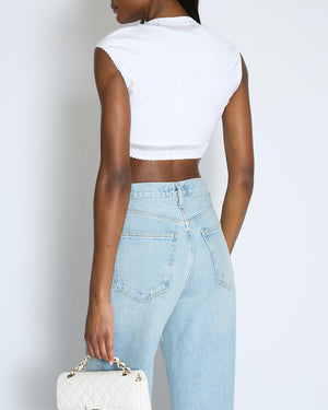 Alaïa White Short Sleeved Top with Knitted Detail Size FR 38 (UK 10)