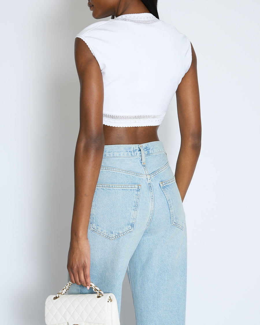 Alaïa White Short Sleeved Top with Knitted Detail Size FR 38 (UK 10)