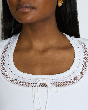 Alaïa White Short Sleeved Top with Knitted Detail Size FR 38 (UK 10)