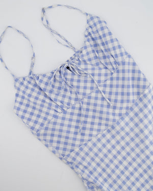Realisation Blue & White Gingham Mini Pencil Dress with Spaghetti Strap Detail Size XS (UK 6) RRP £230