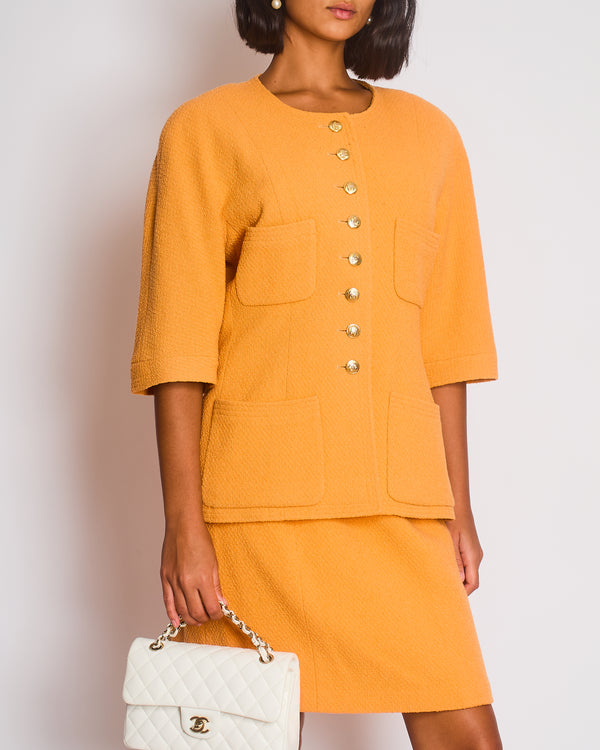 Chanel Orange Vintage Jacket and Skirt Set with Gold CC Buttons Size FR 42 (UK 14)