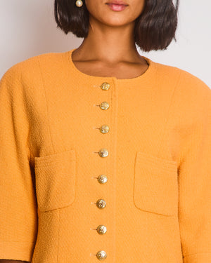Chanel Orange Vintage Jacket and Skirt Set with Gold CC Buttons Size FR 42 (UK 14)
