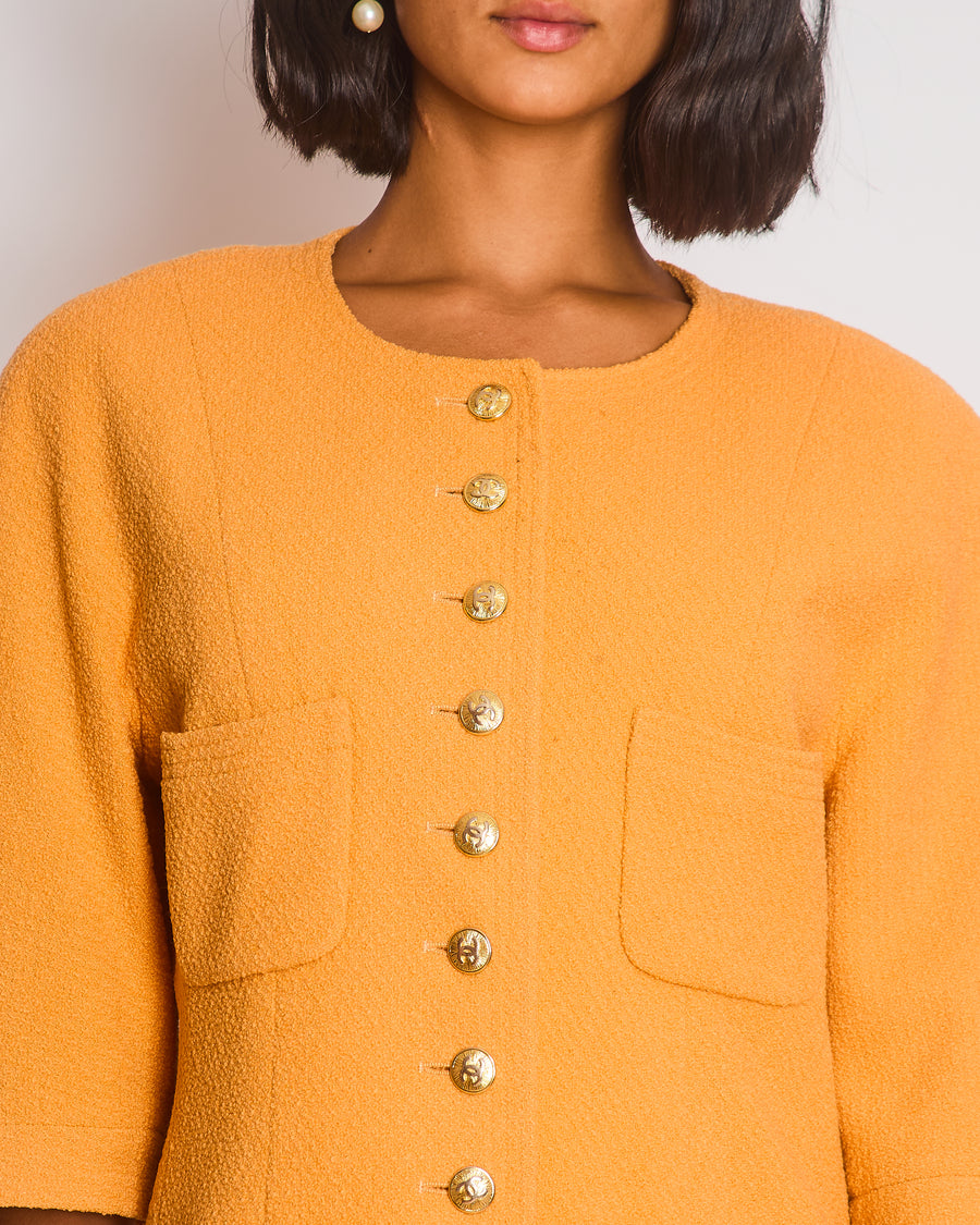 Chanel Orange Vintage Jacket and Skirt Set with Gold CC Buttons Size FR 42 (UK 14)