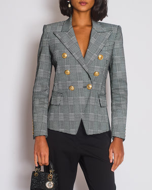 Balmain Black & White Checked Cotton Blazer with Gold Buttons Size FR 36 (UK 8)