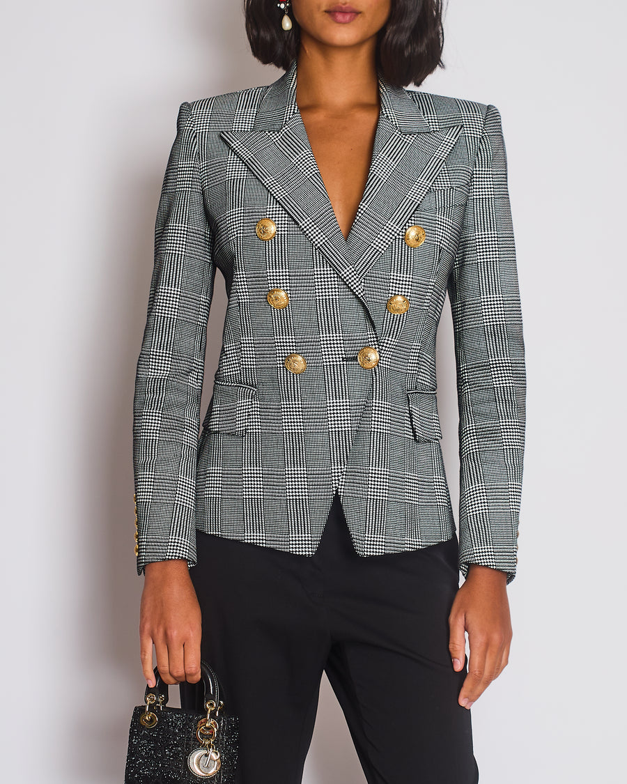 Balmain Black & White Checked Cotton Blazer with Gold Buttons Size FR 36 (UK 8)
