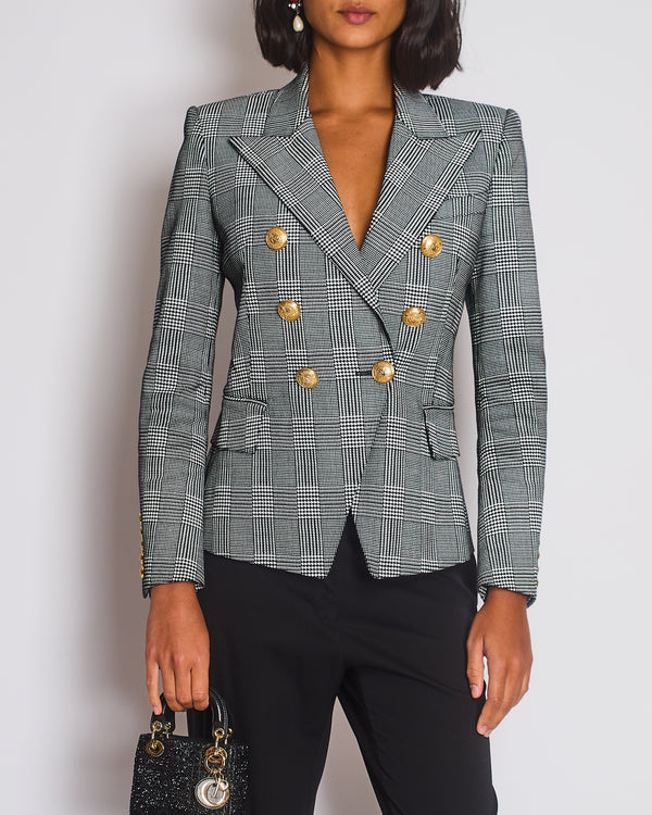 Balmain Black & White Checked Cotton Blazer with Gold Buttons Size FR 36 (UK 8)