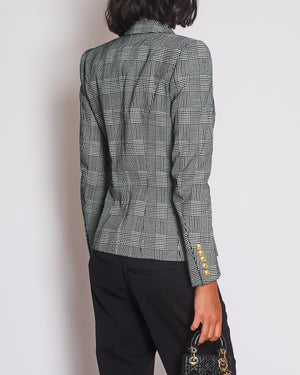 Balmain Black & White Checked Cotton Blazer with Gold Buttons Size FR 36 (UK 8)