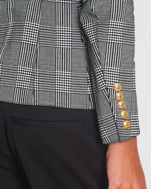 Balmain Black & White Checked Cotton Blazer with Gold Buttons Size FR 36 (UK 8)
