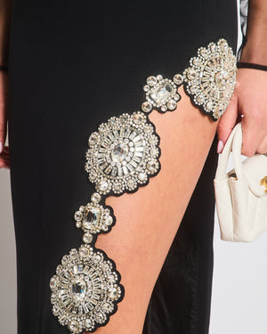 *HOT* David Koma Black Long Dress with Tulle & Multiple Floral Crystal Embellishments Detail Size FR 36 (UK 8)