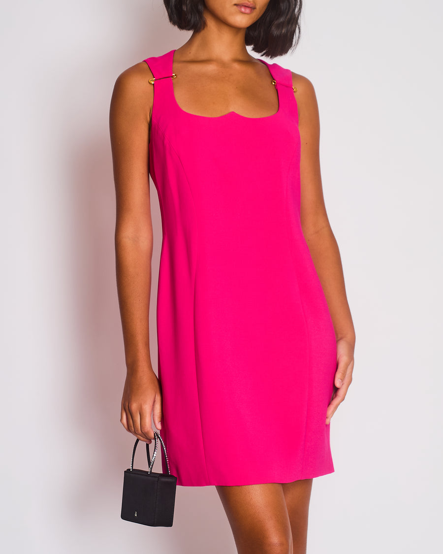 Versace Hot Pink Sleeveless Mini Dress with Gold Safety Pins Detail Size IT 42 (UK 10)