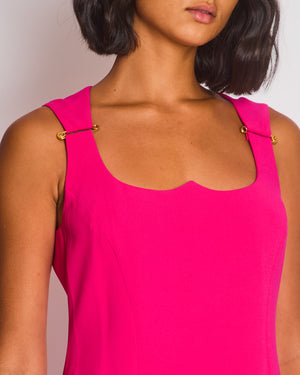 Versace Hot Pink Sleeveless Mini Dress with Gold Safety Pins Detail Size IT 42 (UK 10)