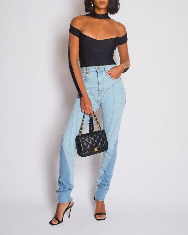 Mugler Light Blue Denim Panelled Skinny Jeans with Back Logo Detail Size FR 36 (UK 8)