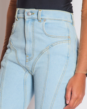 Mugler Light Blue Denim Panelled Skinny Jeans with Back Logo Detail Size FR 36 (UK 8)
