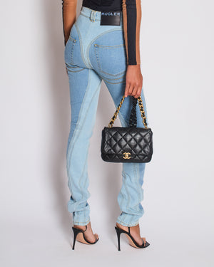 Mugler Light Blue Denim Panelled Skinny Jeans with Back Logo Detail Size FR 36 (UK 8)