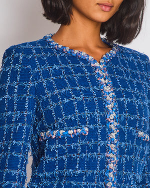 Chanel Blue Tweed Jacket with Silver Button Details Size FR 36 (UK 8)