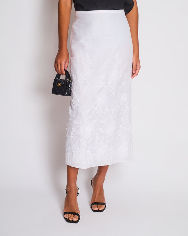 Valentino White Floral Embroidered Maxi Skirt Size IT 42 (UK 10) RRP £2,800