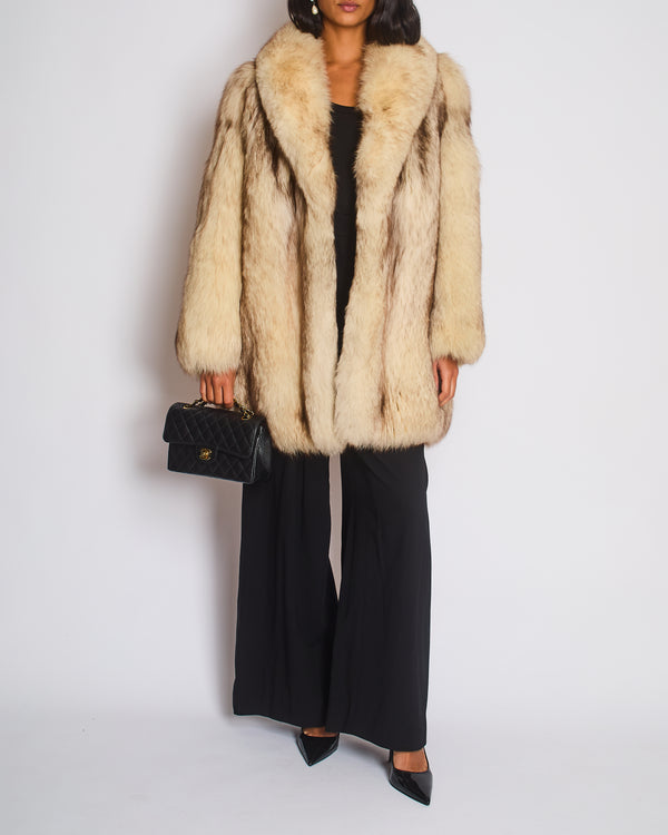 *HOT* Momento Doma Beige Real Fox Fur Long Sleeve Coat Size IT 44 (UK 12)