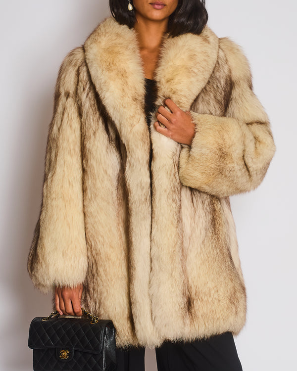 *HOT* Momento Doma Beige Real Fox Fur Long Sleeve Coat Size IT 44 (UK 12)