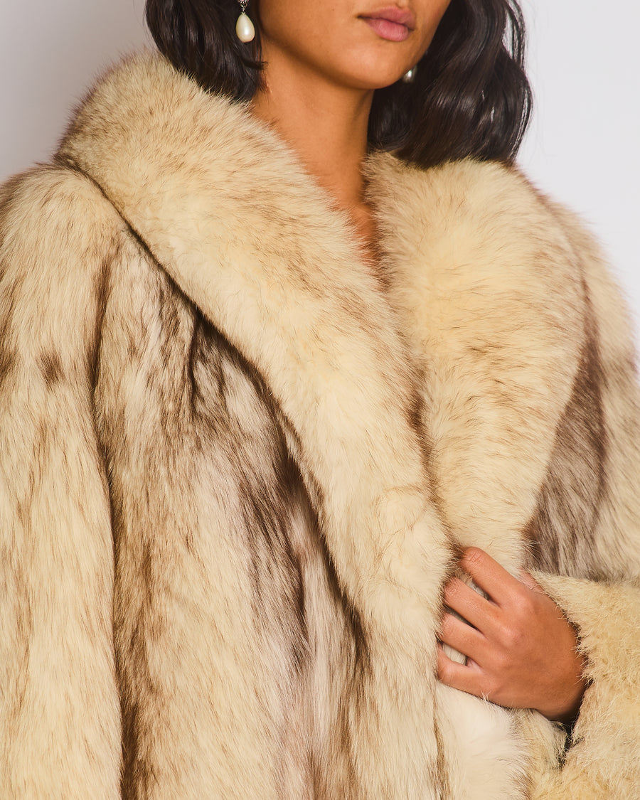 *HOT* Momento Doma Beige Real Fox Fur Long Sleeve Coat Size IT 44 (UK 12)