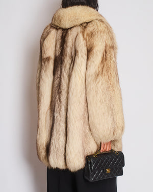 *HOT* Momento Doma Beige Real Fox Fur Long Sleeve Coat Size IT 44 (UK 12)