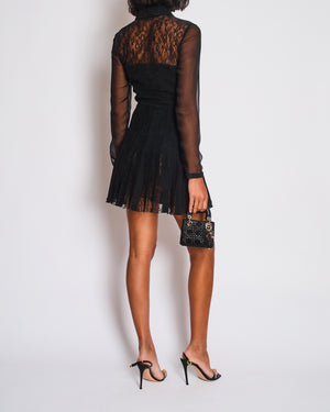 Valentino Black Mini Suede and Lace Pleated Dress with Collar Detail Cream Size UK 6