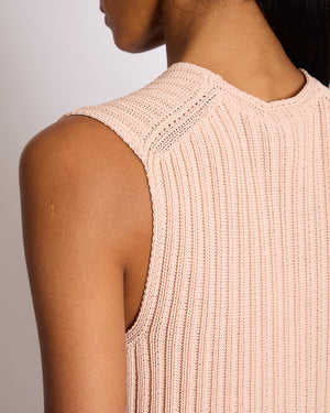 Chanel Baby Pink Knitted Sleeveless Vest with Gold CC Button Detail FR 38 (UK 10)