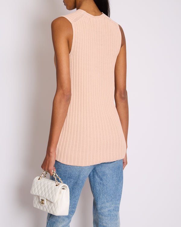 Chanel Baby Pink Knitted Sleeveless Vest with Gold CC Button Detail FR 38 (UK 10)