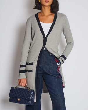 Chanel Grey Long Sleeve Longline Cashmere Dress Cardigan with CC Detail Buttons Size FR 36 (UK 8-10)