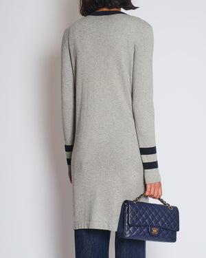 Chanel Grey Long Sleeve Longline Cashmere Dress Cardigan with CC Detail Buttons Size FR 36 (UK 8-10)