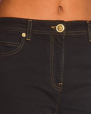 Versace Dark Black Denim Medusa '95 Jeans with Gold Logo Detail Waist 29 (UK 12)