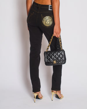 Versace Dark Black Denim Medusa '95 Jeans with Gold Logo Detail Waist 29 (UK 12)