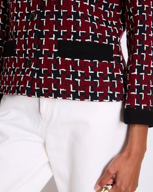 Chanel Fall 2015 Burgundy and Black Tweed Jacket with Black CC Logo Buttons Size FR 40 (UK 12)