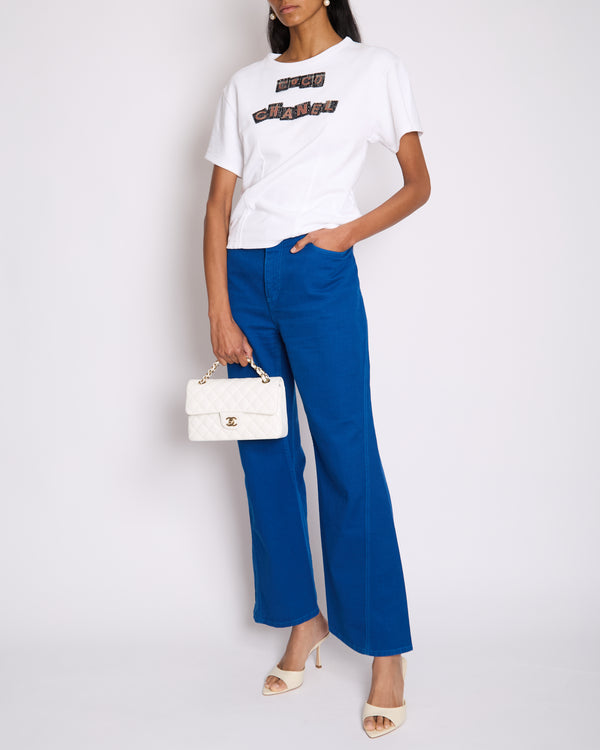 Loewe Electric Blue Denim Flared Jeans with Stitched Logo Detail Size FR 40 (UK 12)