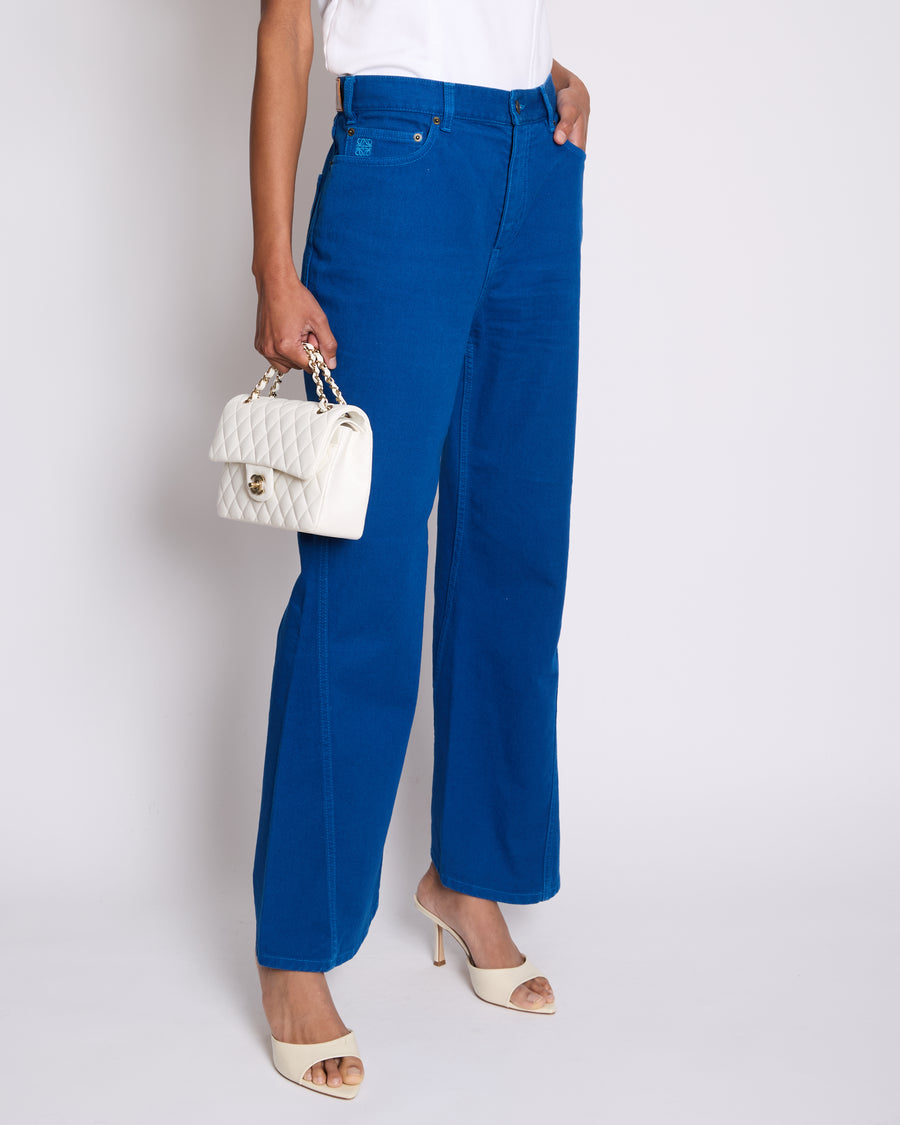 Loewe Electric Blue Denim Flared Jeans with Stitched Logo Detail Size FR 40 (UK 12)