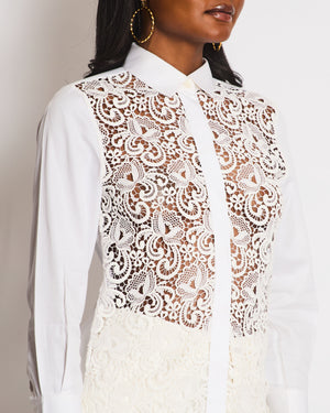 Celine White Cotton Poplin Long Sleeve Shirt with Macrame Front Detail Size FR 38 (UK 10)