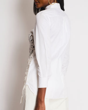 Celine White Cotton Poplin Long Sleeve Shirt with Macrame Front Detail Size FR 38 (UK 10)
