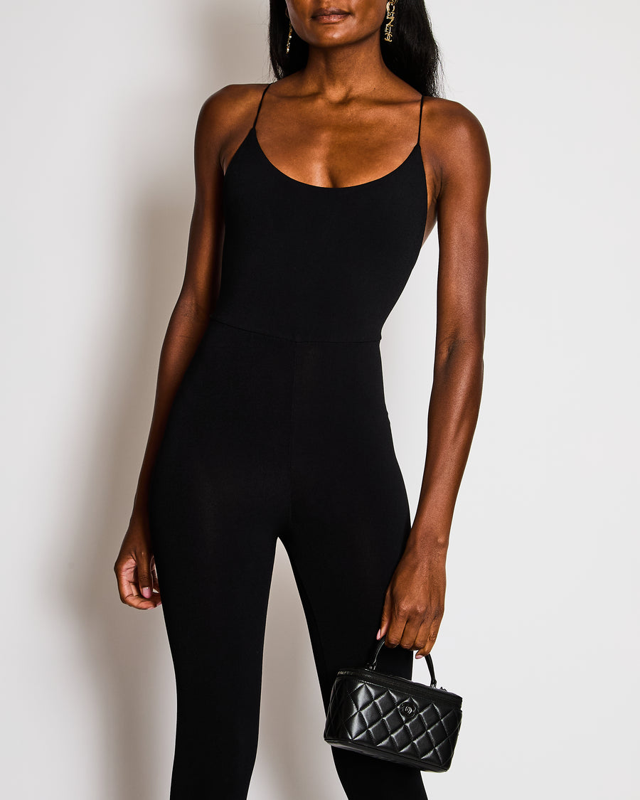 Valentino Black Spandex Spaghetti Strap Full Leg Bodysuit Size XS (UK 4)