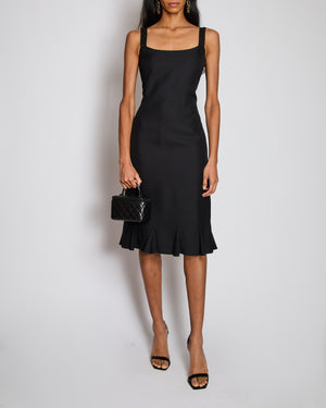 Valentino Boutique Black Sleeveless Midi Dress with Beaded Strap Details and Ruffles Size IT 40 (UK 8)