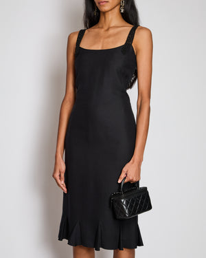 Valentino Boutique Black Sleeveless Midi Dress with Beaded Strap Details and Ruffles Size IT 40 (UK 8)