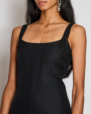Valentino Boutique Black Sleeveless Midi Dress with Beaded Strap Details and Ruffles Size IT 40 (UK 8)