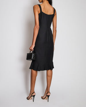Valentino Boutique Black Sleeveless Midi Dress with Beaded Strap Details and Ruffles Size IT 40 (UK 8)